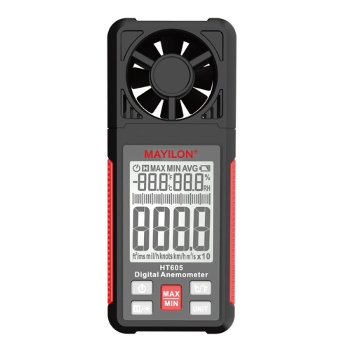 Цифровий анемометр Mayilon HT-605. Вимірювання: швидкість повітря (0.70-30.00 м / с, км / год, вузли, фут / хв, миль / год), С&amp;deg; / F&amp;deg; (-20.0&amp;deg;C-60.0&amp;deg;C), RH (0.0-99.9%).