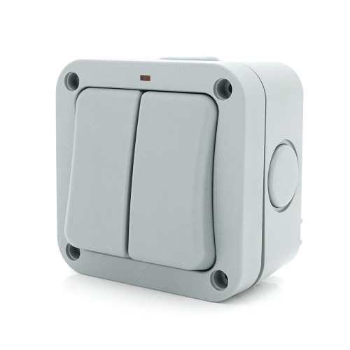 Вимикач подвійний зовнішнього монтажу, водонепроникний, IP66, AC: 110-250V, 10A, White