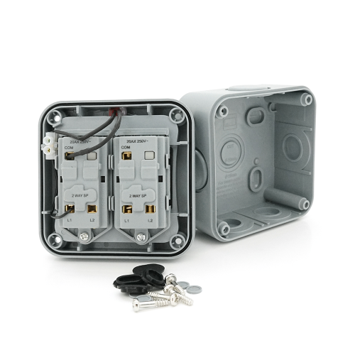 Вимикач подвійний зовнішнього монтажу, водонепроникний, IP66, AC: 110-250V, 10A, White