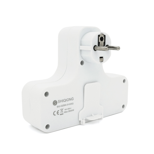 Розетка трійник з вимикачем, заземленням SQ-GZBK-01 / 03Q, 3x16A 250V~Max, 3500W, White, Q50
