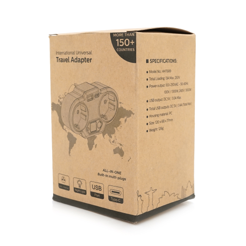 Розетка двійник із заземленням HHT609W, USB+Type-C, 3.4А, зашита від перевантаження, White