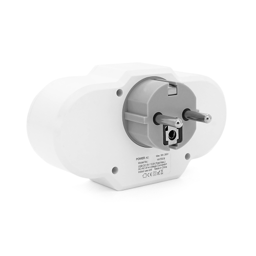 Розетка двійник із заземленням HHT609W, USB+Type-C, 3.4А, зашита від перевантаження, White