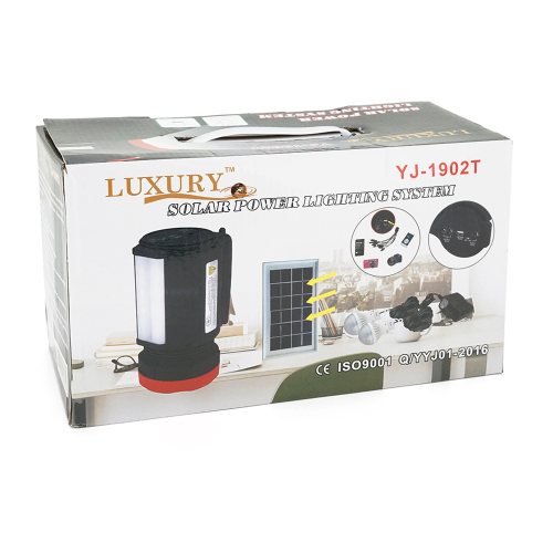 Переносний ліхтар LX-1902+Solar, 3 режими, сонячна панель, вбудований акум 5500mAh, 2 лампочки 3W, СЗУ, Black, Box