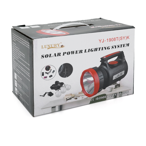 Переносний ліхтар LX-1908+Solar, 3 режими, сонячна панель, вбудований акум 7000mAh, 3 лампочки 3W, Радіо, СЗУ, Black, Box