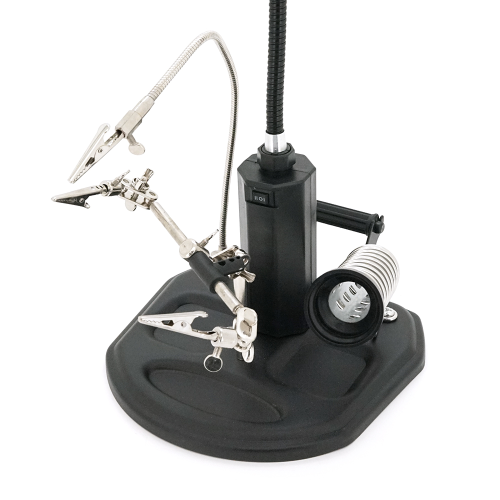 Паяльний тримач &amp;quot;третя рука&amp;quot; TE-802. Лінзи &amp;Oslash;85мм та &amp;Oslash;21мм. Збільшення 2.5X та 4X. 16 SMD LEDs. 3 затискачі-помічника. Живлення USB. 185x170 мм. 1025 р.