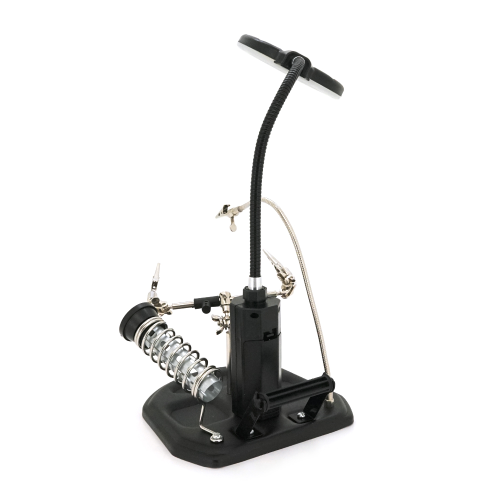 Паяльний тримач &amp;quot;третя рука&amp;quot; TE-802. Лінзи &amp;Oslash;85мм та &amp;Oslash;21мм. Збільшення 2.5X та 4X. 16 SMD LEDs. 3 затискачі-помічника. Живлення USB. 185x170 мм. 1025 р.