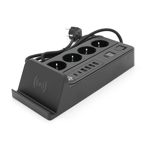 Мережевий фільтр із захистом від перенапруги G12H, 4 Socket + 4 USB 3,2А + 2 Type-C + бездротова зарядка + таймер, 2м, Black, Box