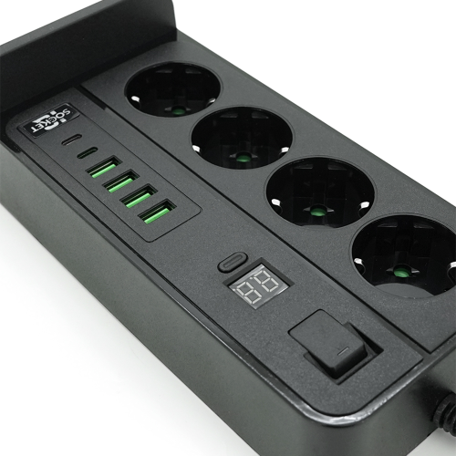 Мережевий фільтр із захистом від перенапруги G12H, 4 Socket + 4 USB 3,2А + 2 Type-C + бездротова зарядка + таймер, 2м, Black, Box