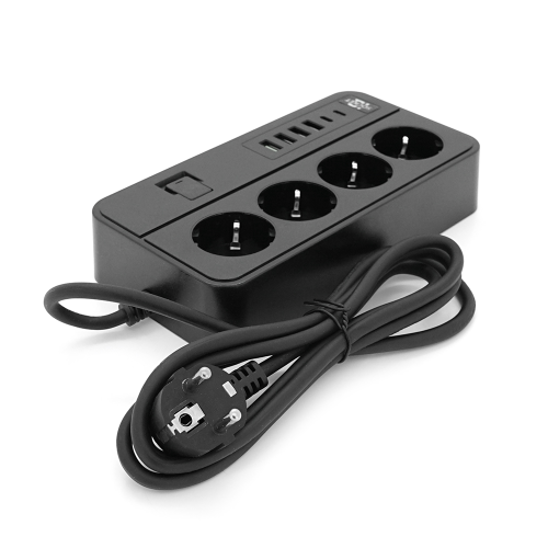 Мережевий фільтр із захистом від перенапруги G13, 3000W, 4 Socket + 4 USB 3,2 А + 2 Type-C, 2м, Black, Box