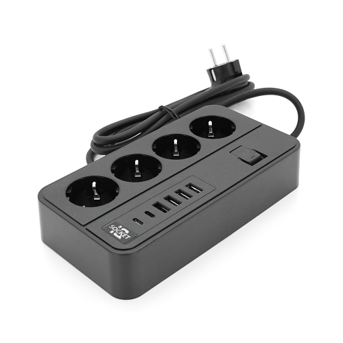 Мережевий фільтр із захистом від перенапруги G13, 3000W, 4 Socket + 4 USB 3,2 А + 2 Type-C, 2м, Black, Box