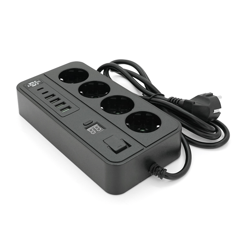 Мережевий фільтр із захистом від перенапруги G13H, 3000W, 4 Socket + 4 USB 3,2А + 2 Type-C + таймер, 2м, Black, Box