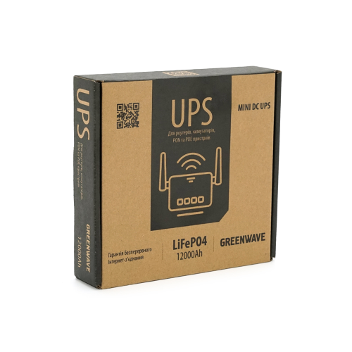 ДБЖ Green Wave ECO418Pro-18W для роутерів / комутаторів / PON / POE, 5 / 9 / 12 / 15 / 24V, (12000MAh), Black, BOX, Q20