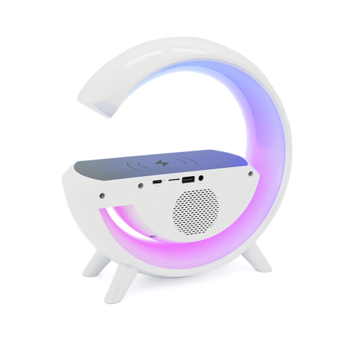 Настільна лампа-нічник BT-3401+годинник, Bluetooth колонка, блопроводна зарядка телефону, світло RGB, Box