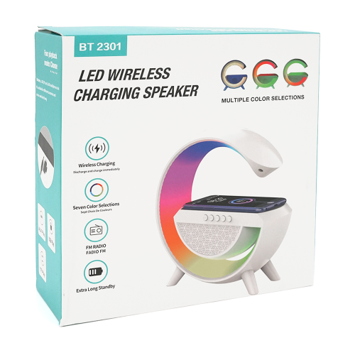 Настільна лампа-нічник HM-2301, Bluetooth колонка, блопроводна зарядка телефону, світло RGB, Box