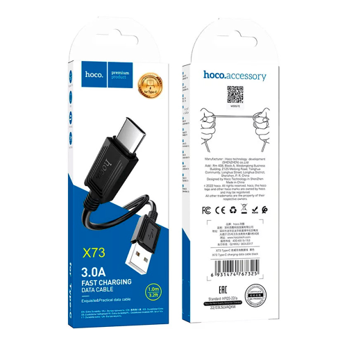 Кабель Hoco X73, Type-C-USB, 2.4A, Black, довжина 1м, BOX