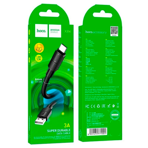 Кабель Hoco X84, Type-C-USB, 2.4A, Black, довжина 1м, BOX