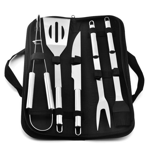 Набір з 5 предметів для барбекю, щипці, вилка, лопатка, ніж, пензлик, Bag