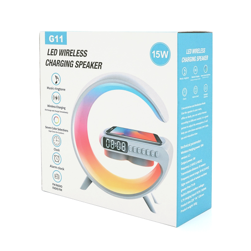 Настільна лампа-нічник G11, Bluetooth колонка, блопроводна зарядка телефону, світло RGB, Box