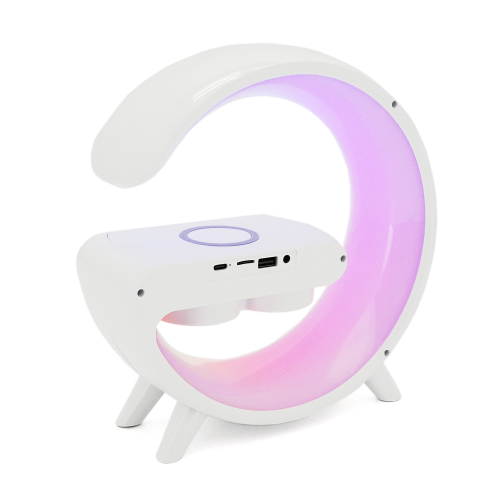 Настільна лампа-нічник G11, Bluetooth колонка, блопроводна зарядка телефону, світло RGB, Box