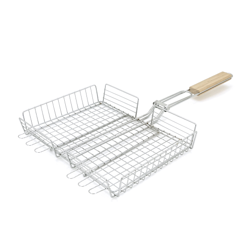 Решiтка-гриль з високим бортом, 31х25х5cm, нержавіюча сталь, дерев&apos;яна ручка