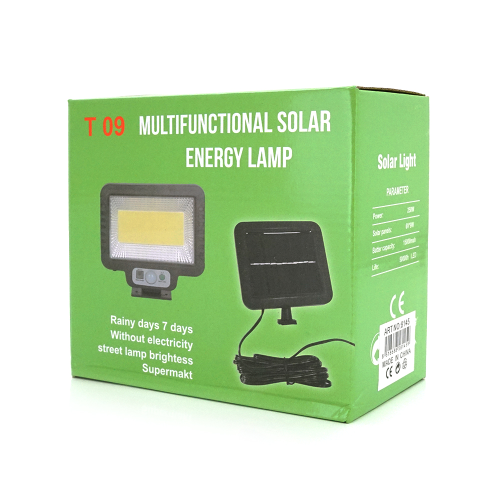 Вуличний ліхтар T 09 c сонячною панеллю+пульт, вбудований акумулятор, кріплення на стіну, Black