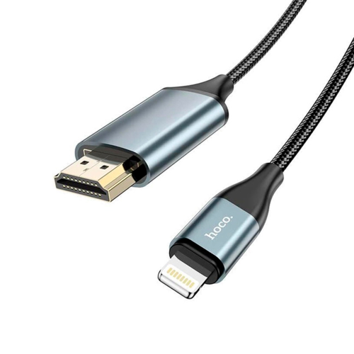 Конвертер Hoco UA15 HDMI (тато)-Lighting (тато) 2м, обплетення, круглий Black / Gray, Box