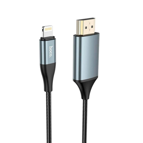 Конвертер Hoco UA15 HDMI (тато)-Lighting (тато) 2м, обплетення, круглий Black / Gray, Box