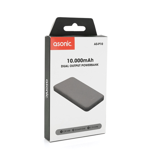 Powerbank ASONIC AS-P10 10000mAh, Output 2USB, Black, (215g), Blister