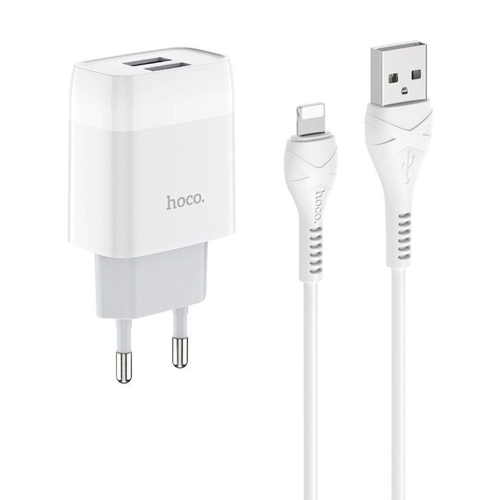 Набір СЗУ 110-240V HOCO C73A+ кабель Lighting, 2xUSB, 2.4A, кабель 1м, White, Blister