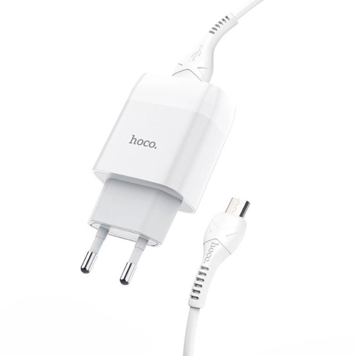 Набір СЗУ 110-240V HOCO C73A+ кабель Micro, 2xUSB, 2.4A, кабель 1м, White, Blister