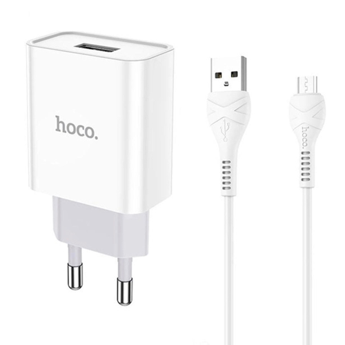 Набір СЗУ 110-240V HOCO C81A 1xUSB+ кабель Micro, 2.1A, кабель 1м, White, Blister