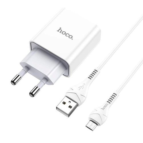 Набір СЗУ 110-240V HOCO C81A 1xUSB+ кабель Micro, 2.1A, кабель 1м, White, Blister