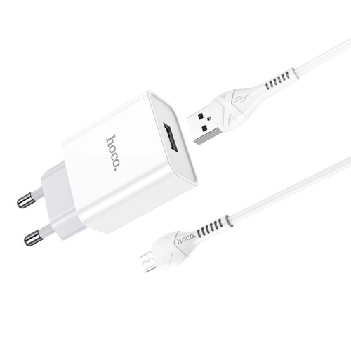 Набір СЗУ 110-240V HOCO C81A 1xUSB+ кабель Micro, 2.1A, кабель 1м, White, Blister