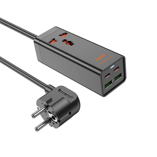 Мережевий фільтр HOCO AC10A на 1 розетку + 2 USB + 2 USB-C, 65W, кабель 1,5 м, 220В, Black, Box