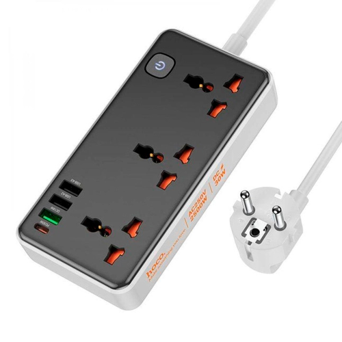 Мережевий фільтр HOCO AC8A на 3 розетки + 3 USB+USB-C, 30W, 220В, кабель 1,5м, Black / White, Box