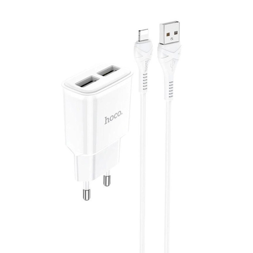 Набір СЗУ 110-240V HOCO C88A + кабель Lighting, 2xUSB, 2.4A, кабель 1м, White, Box