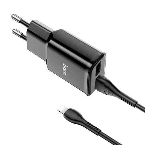 Набір СЗУ 110-240V HOCO C88A+ кабель Lighting, 2xUSB, 2.4A, кабель 1м, Black, Box