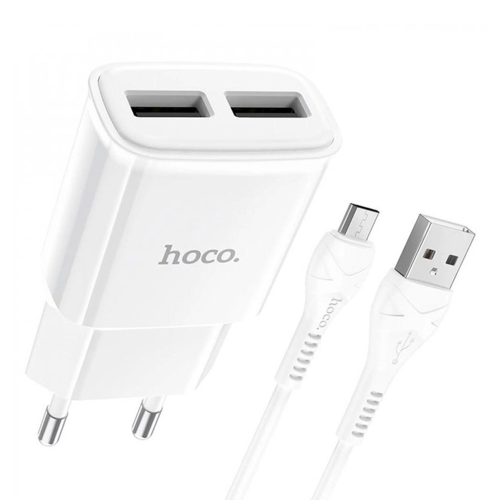 Набір СЗУ 110-240V HOCO C88A + кабель Micro, 2xUSB, 2.4A, кабель 1м, White, Box