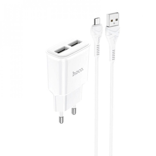 Набір СЗУ 110-240V HOCO C88A + кабель Micro, 2xUSB, 2.4A, кабель 1м, White, Box