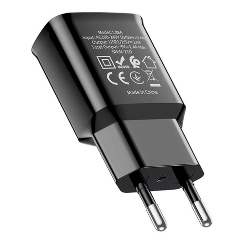 СЗУ 110-240V HOCO C88A, 2xUSB, 2.4A, Black, Box