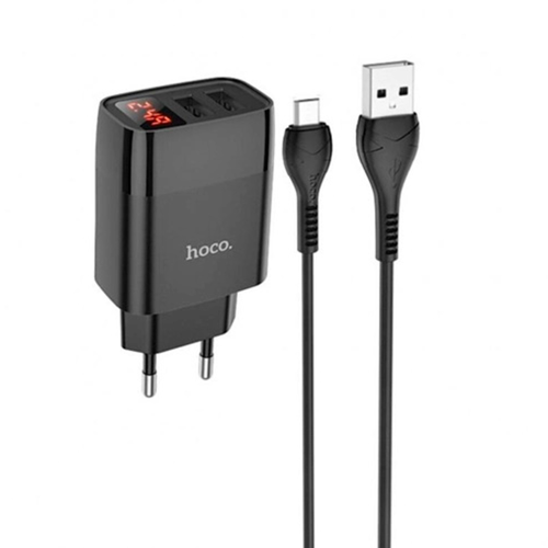 Набір СЗУ 110-240V HOCO C86A + кабель Micro, 2xUSB, 2.4A, кабель 1м, Black, Box