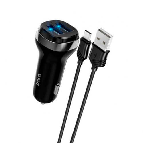Набір АЗУ 12-24V HOCO Z40 кабель Micro, 2xUSB, 2.4A, кабель 1м, Black, Box