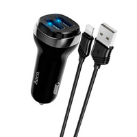 Набір АЗУ 12-24V HOCO Z40 + кабель Lighting, 2xUSB, 2.4A, кабель 1м, Black, Box