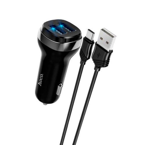 Набір АЗУ 12-24V HOCO Z40+ кабель Type-C, 2xUSB, 2.4A, кабель 1м, Black, Box