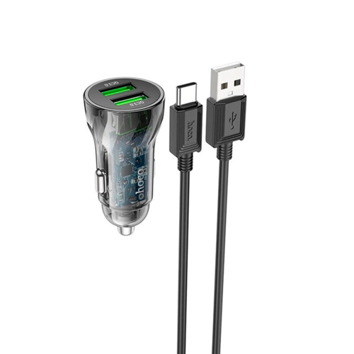 Набір АЗУ 12-24V HOCO Z47 кабель Type-C, 2xUSB 3.0, 2.4A, кабель 1м, Black, Box