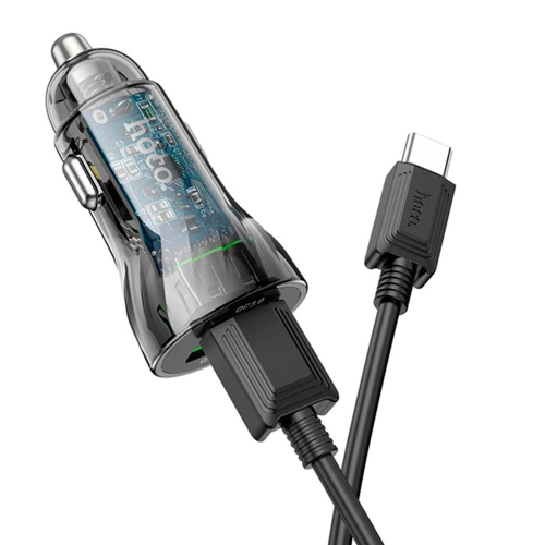 Набір АЗУ 12-24V HOCO Z47 кабель Type-C, 2xUSB 3.0, 2.4A, кабель 1м, Black, Box