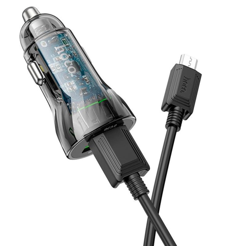 Набір АЗУ 12-24V HOCO Z47 кабель Micro, 2xUSB 3.0, 2.4A, кабель 1м, Black, Box