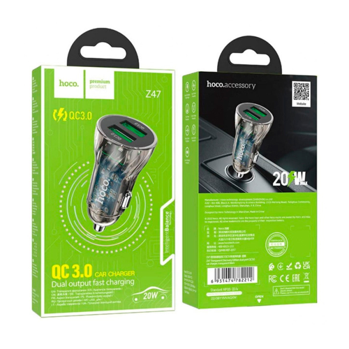 АЗУ 12-24V HOCO Z47, 2xUSB 3.0, 2.4A, Black, Box