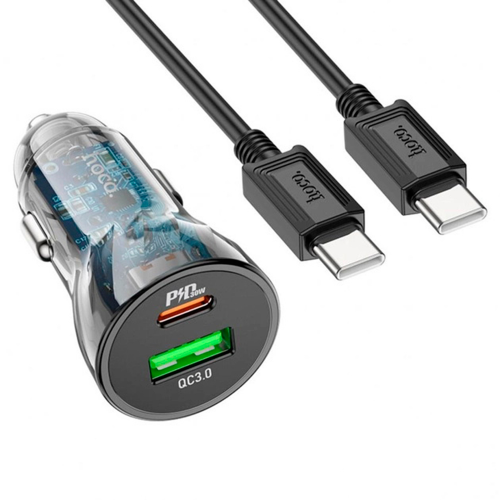 Набір АЗУ 12-24V HOCO Z47A+ Type-C кабель, USB 3.0+USB-C, 3A, кабель 1м, Black, Box