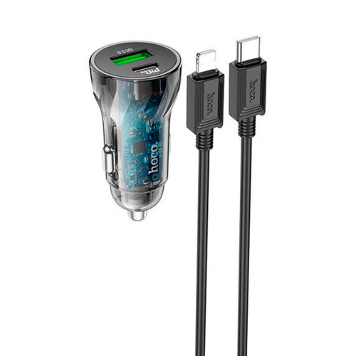 Набір АЗУ 12-24V HOCO Z47A+ кабель Lighting, USB 3.0+USB-C, 3A, кабель 1м, Black, Box
